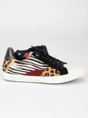 Zadig & Voltaire Animal Print Leather Distressed Sneakers 39